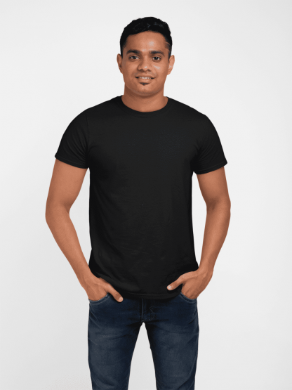 Black Round Neck Half Plain Cotton T Shirt