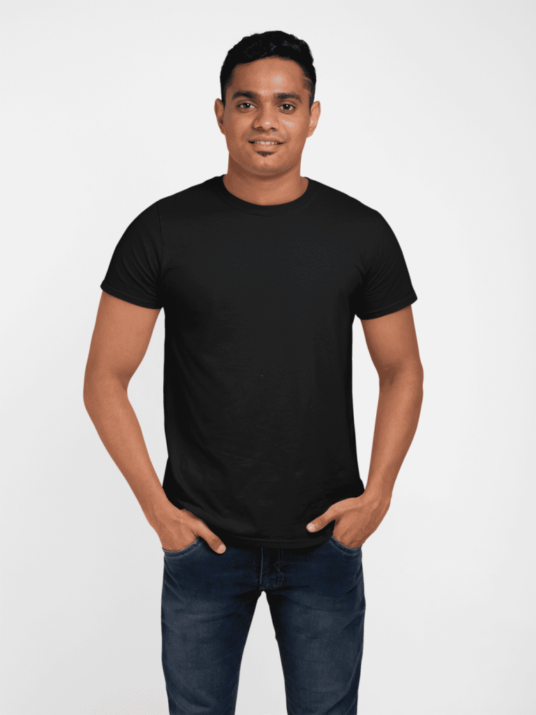 Black Round Neck Half Plain T Shirt Front 768x1024 